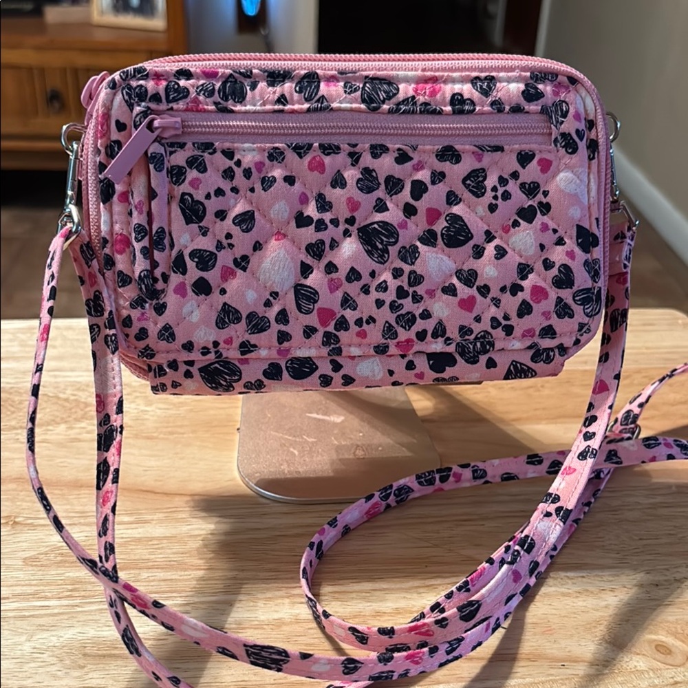 Vera Bradley Pink and Black Heart Crossbody Bag